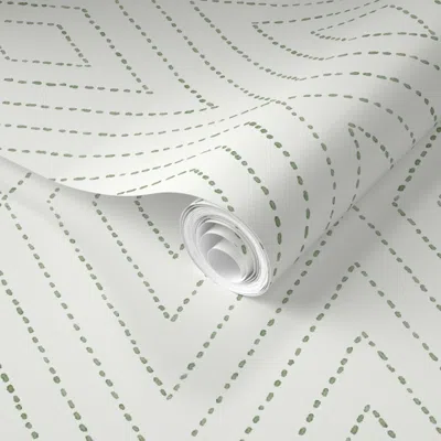 Spoonflower Pre-pasted Wallpaper Diamond Dash Painted In Olive 2' X 12' Removable