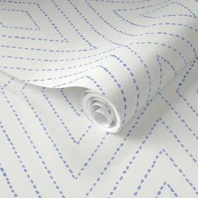 Spoonflower Pre-pasted Wallpaper Diamond Dash Watery Blue 2' X 12' Removable In Multi