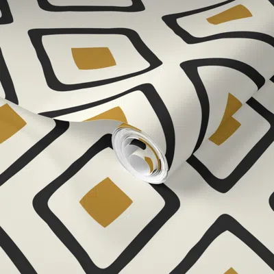 Spoonflower Pre-pasted Wallpaper Diamond In Diamond - Dk Caramel Black Ivory 2' X 12' Removable