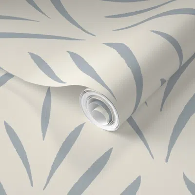 Spoonflower Pre-pasted Wallpaper Diamond Leaves Creamy White French Grey Blue 02 Traditional Hand Drawn 2' X 12'
