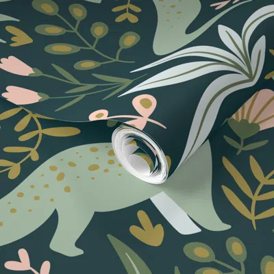 Spoonflower Pre-pasted Wallpaper Dino 2' X 12' Removable