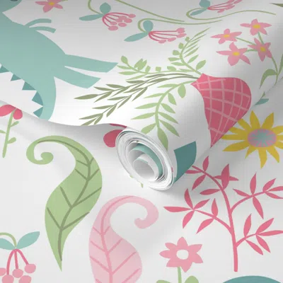 Spoonflower Pre-pasted Wallpaper Dino Garden 8 Super Large-01 2' X 12' Removable