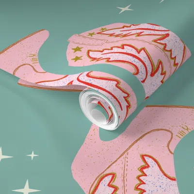 Spoonflower Pre-pasted Wallpaper Disco Cowgirl 2' X 12' Removable