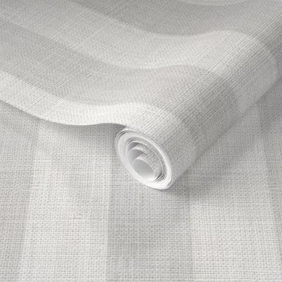 Spoonflower Pre-pasted Wallpaper Distressed Woven Soft Pastel Graylarge Vertical Stripes Nursery Boys 2' X 12' R In White