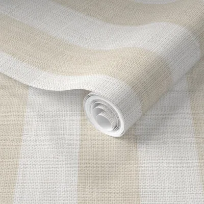 Spoonflower Pre-pasted Wallpaper Distressed Woven Tan Brown Large Vertical Stripes Nursery Boys Country 2' X 12'