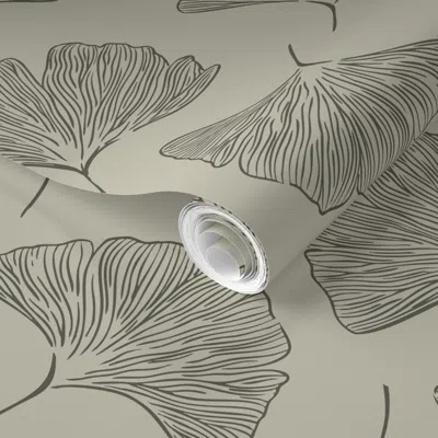 Spoonflower Pre-pasted Wallpaper Ditsy Ginkgo Leaf In Moss 2' X 12' Removable