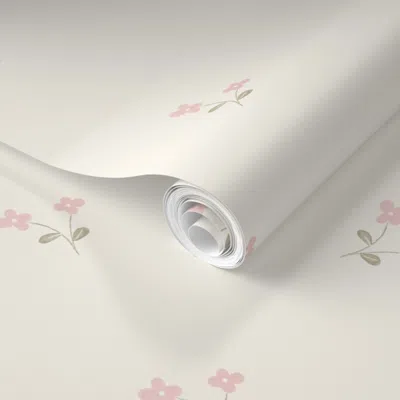 Spoonflower Pre-pasted Wallpaper Ditsy Tiny Wildflower - Tossed Rosy Outlook Butter Cup Flowers - Baby Girl  Rem