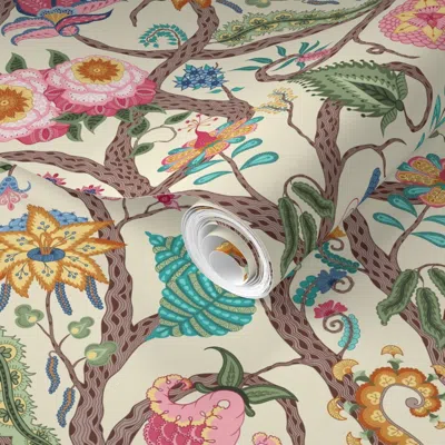 Spoonflower Pre-pasted Wallpaper Diva Dance Chintz 2' X 12' Removable In Brown