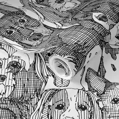 Spoonflower Pre-pasted Wallpaper Dogs Aplenty Black White 2' X 12' Removable