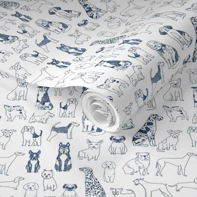 Spoonflower Pre-pasted Wallpaper Dogs Navy 2' X 12' Removable