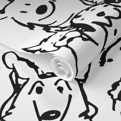Spoonflower Pre-pasted Wallpaper Doodle Dogs Black And White 12x24 Repeat Scale 2' X 12' Removable