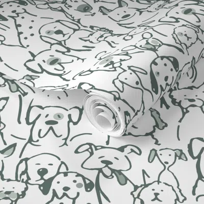 Spoonflower Pre-pasted Wallpaper Doodle Dogs Rocky Sherwin Williams Rocky River Outline With Halcyon Green 2' X 