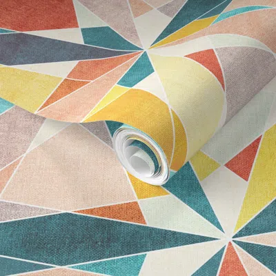 Spoonflower Pre-pasted Wallpaper Dopamine Kaleidoscope Crystal Geometric Abstract Large Print 2' X 12' Removable
