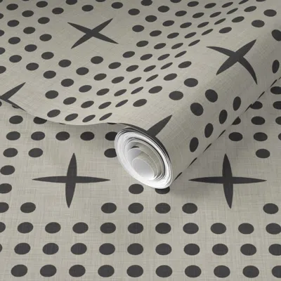Spoonflower Pre-pasted Wallpaper Dot And Plus Neutral 2' X 12' Removable