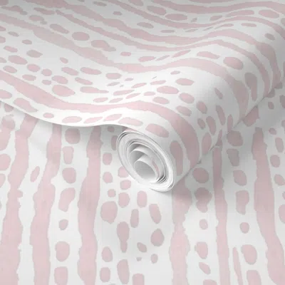 Spoonflower Pre-pasted Wallpaper Dot Dash Stripe Pale Pink 2' X 12' Removable
