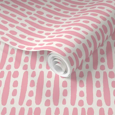 Spoonflower Pre-pasted Wallpaper Dot Dot Dash Modern Organic Stripe In Rosebud Pink And White (large) 2' X 12' R