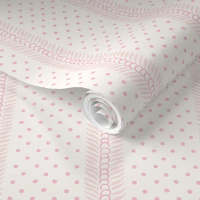 Spoonflower Pre-pasted Wallpaper Dot Dot Stripe Pale Pink 2' X 12' Removable