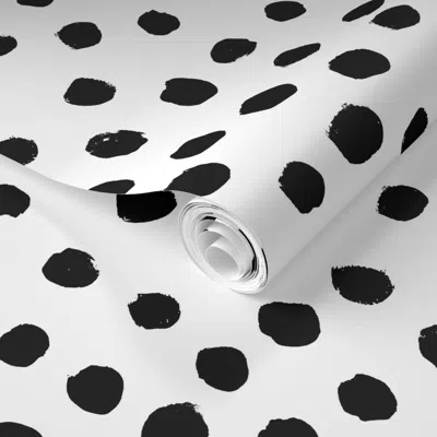 Spoonflower Pre-pasted Wallpaper Dots And Spots Black And White Minimal Monochrome Dots 2' X 12' Removable In Multi