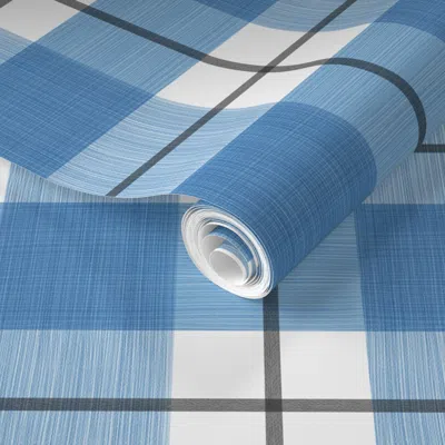 Spoonflower Pre-pasted Wallpaper Double Buffalo Plaid Jill Custom Blue Dots Black 2' X 12' Removable