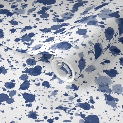 Spoonflower Pre-pasted Wallpaper Double Splat In Indigo Navy Blues 2' X 12' Removable