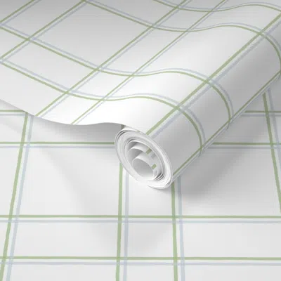 Spoonflower Pre-pasted Wallpaper Double Window Pane Green Soft Blue On White  Removable