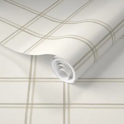 Spoonflower Pre-pasted Wallpaper Double Windowpane Plaid Tans On Cream 2' X 12' Removable
