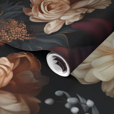 Spoonflower Pre-pasted Wallpaper Dramatic Dark Floral Romantic Gothic Moody Flower Dark And Romantic Gothic 2' X In Multi