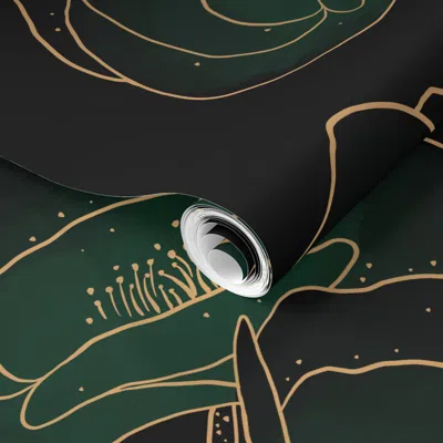 Spoonflower Pre-pasted Wallpaper Dramatic Deco Poppies (emerald Green) 2' X 12' Removable