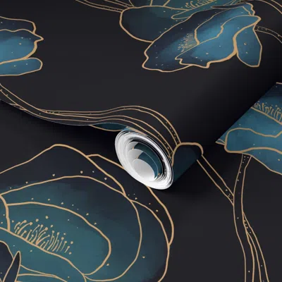 Spoonflower Pre-pasted Wallpaper Dramatic Deco Poppies (medium Scale) 2' X 12' Removable