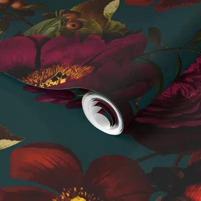 Spoonflower Pre-pasted Wallpaper Dramatic Peonies Gothic Baroques Florals  Romantic Elegance Blooms 2' X 12' Rem