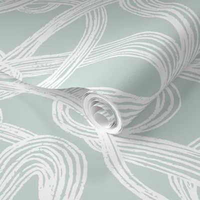 Spoonflower Pre-pasted Wallpaper Dreamscape Sea Glass Waves Blue Green White Calming Coastal Casual Swirls L 2' 