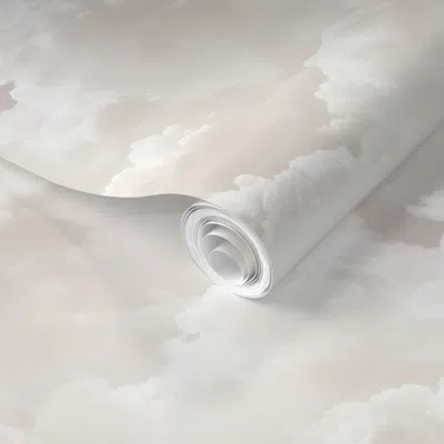Spoonflower Pre-pasted Wallpaper Dreamy Cream White Clouds Pastel Fantasy Lightness Relax 2' X 12' Removable In Neutral