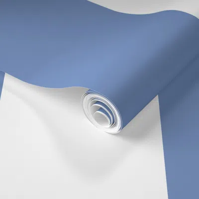 Spoonflower Pre-pasted Wallpaper Dusty Blue And White Extra Wide Stripes 2' X 12' Removable