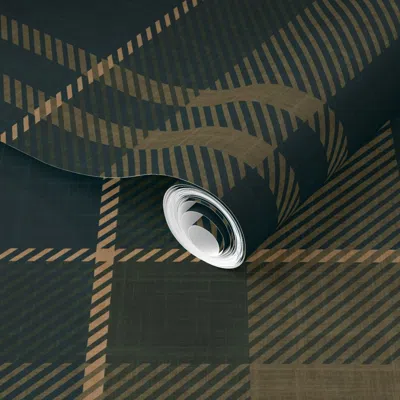 Spoonflower Pre-pasted Wallpaper Earthy Traditional Farmhouse Tartan Plaid In Navy Blue -olive Green & Linen 2' 