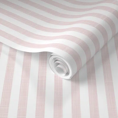 Spoonflower Pre-pasted Wallpaper East Fork Piglet Half Inch Stripe With Linen Texture 2' X 12' Removable