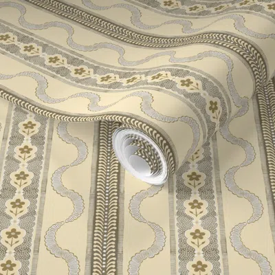 Spoonflower Pre-pasted Wallpaper East Fork Ribbon Bronze And Lemon 2' X 12' Removable