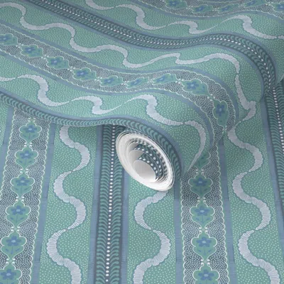 Spoonflower Pre-pasted Wallpaper East Fork Ribbon Fjord And Blue 2' X 12' Removable