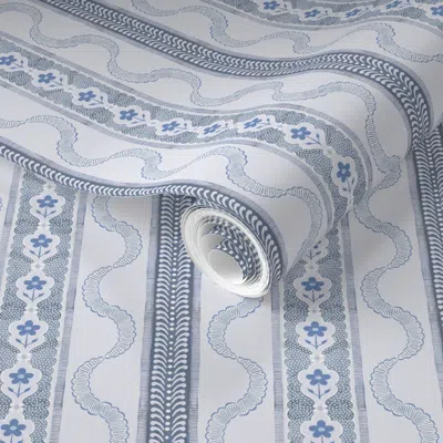 Spoonflower Pre-pasted Wallpaper East Fork Ribbon Illume And Bluebell 2' X 12' Removable