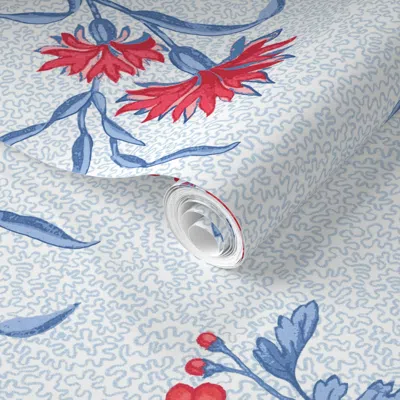 Spoonflower Pre-pasted Wallpaper Edwina Floral Toss Americana On White 2' X 12' Removable