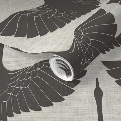 Spoonflower Pre-pasted Wallpaper Egret Of Happiness Sealskin 2' X 12' Removable In Multi