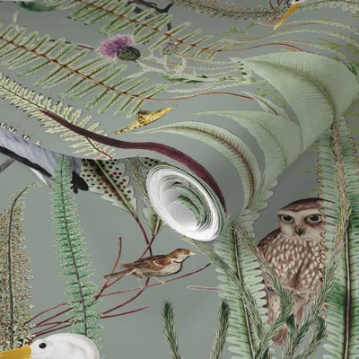 Spoonflower Pre-pasted Wallpaper Egrets  Herons And Pelicans On Comfort Grayish 2' X 12' Removable