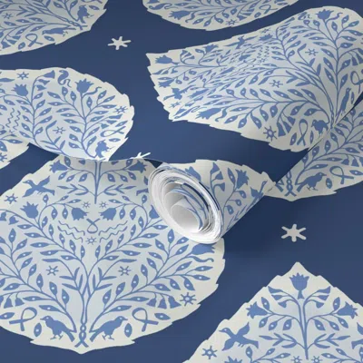 Spoonflower Pre-pasted Wallpaper Egyptian Paisley Blues 2' X 12' Removable