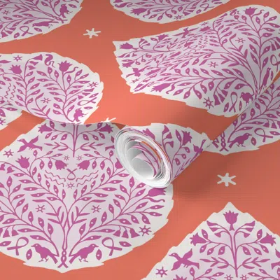 Spoonflower Pre-pasted Wallpaper Egyptian Paisley Pink And Orange 2' X 12' Removable In Multi