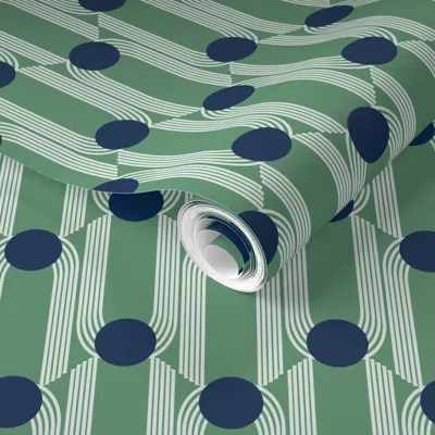 Spoonflower Pre-pasted Wallpaper Elaine Art Deco Dot- Green 2' X 12' Removable