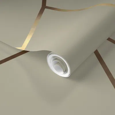 Spoonflower Pre-pasted Wallpaper Elegant Fine Lines In Sage Green And Gold 2' X 12' Removable