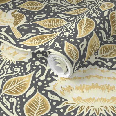 Spoonflower Pre-pasted Wallpaper Elegant Vintage Gardens Anthracite Large 2' X 12' Removable