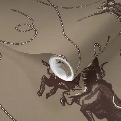 Spoonflower Pre-pasted Wallpaper Ellensburg Rodeo 1928 Tobacco Linen 2' X 12' Removable