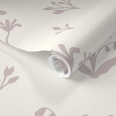 Spoonflower Pre-pasted Wallpaper Elodie Floral Meadow Large Mauve 2' X 12' Removable