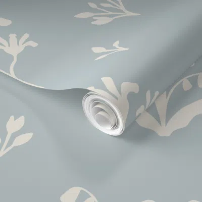 Spoonflower Pre-pasted Wallpaper Elodie Floral Meadow Large On Blue 2' X 12' Removable