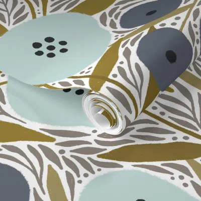 Spoonflower Pre-pasted Wallpaper Eloise (navy And Green) 2' X 12' Removable